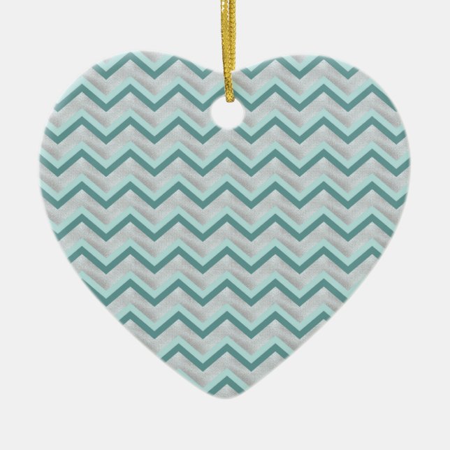 Teal and Pearls ZigZag Ceramic Tree Decoration (Front)