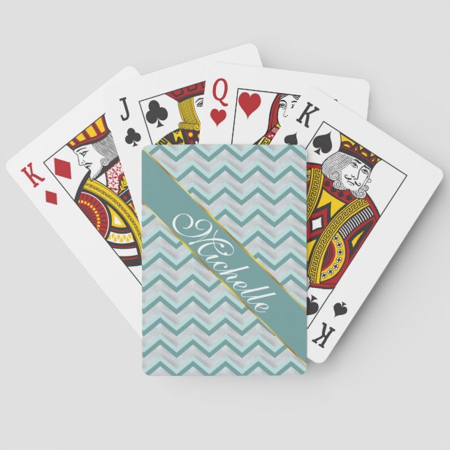 Teal and Pearls ZigZag Playing Cards (Back)