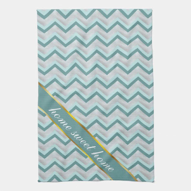 Teal and Pearls ZigZag Tea Towel (Vertical)