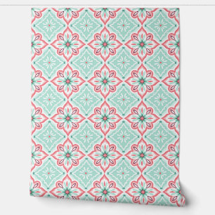 Teal and Pink Abstract Geometric Print pattern  Wallpaper