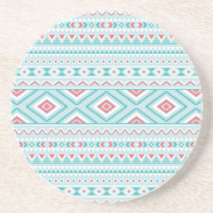 Teal and Pink Aztec Tribal Pattern Coaster