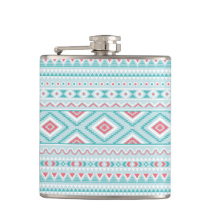 Teal and Pink Aztec Tribal Pattern Hip Flask