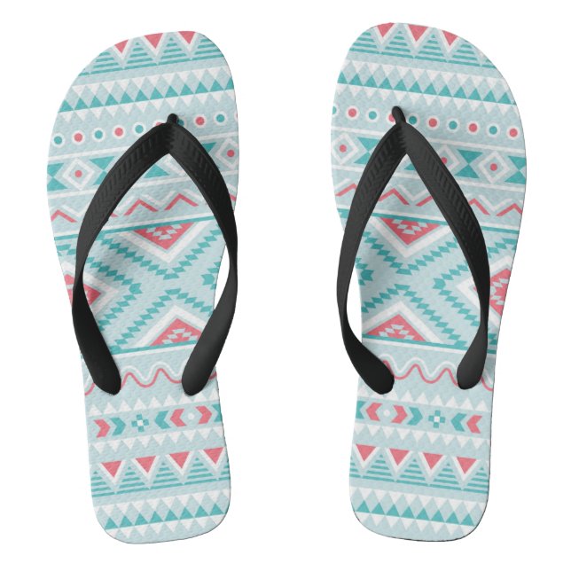 Teal and Pink Aztec Tribal Pattern Jandals (Footbed)