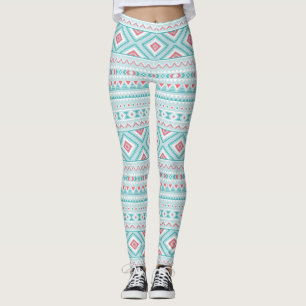 Teal and Pink Aztec Tribal Pattern Leggings