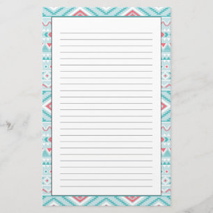 Teal and Pink Aztec Tribal Pattern Stationery