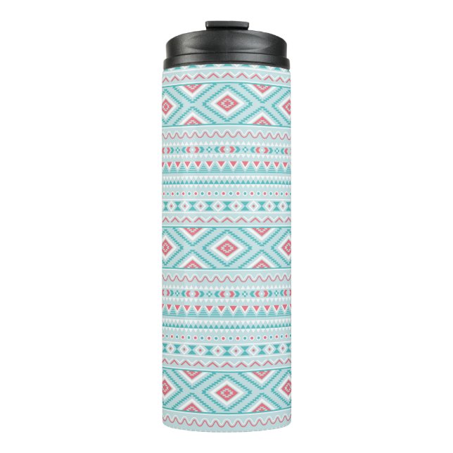 Teal and Pink Aztec Tribal Pattern Thermal Tumbler (Front)