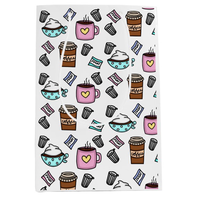 Teal and pink cute coffee coffee mugs  medium gift bag (Front)