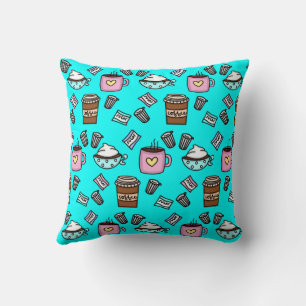 Teal and pink cute coffee cushion
