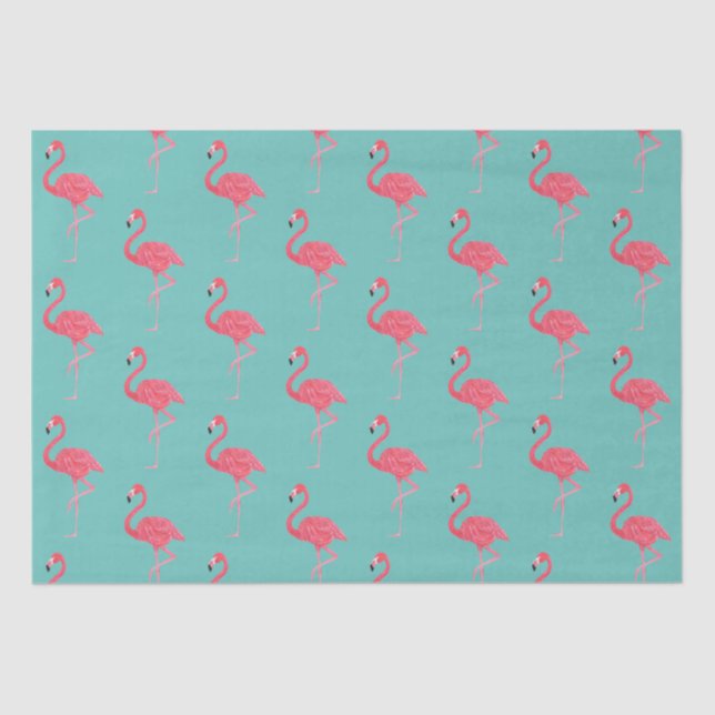 Teal and PInk Flamingo Wrapping Gift Tissue Paper (Front)
