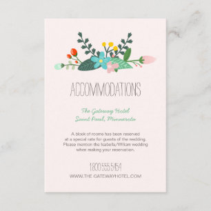 Teal and Pink Floral Bouquet Wedding Accommodation Enclosure Card