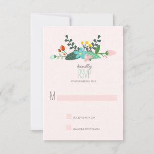 Teal and Pink Floral Bouquet Wedding RSVP Card