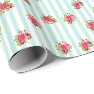 Teal and Pink Floral Chic Roses shabby Gift Wrap