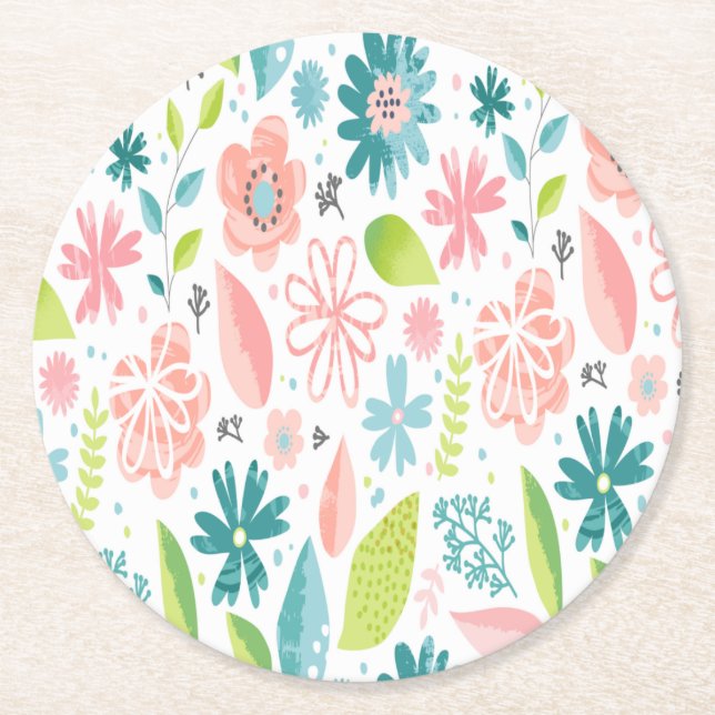 Teal and Pink Floral Coaster (Front)