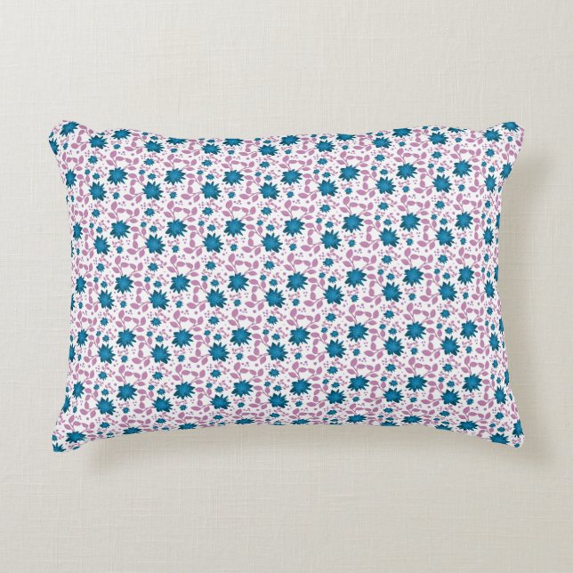 Teal and Pink Floral Pattern | Modern Botanical  Decorative Cushion (Front)