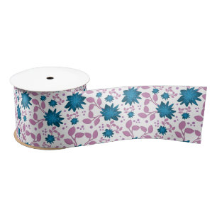 Teal and Pink Floral Pattern   Modern Botanical  Satin Ribbon