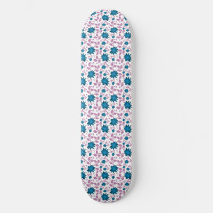 Teal and Pink Floral Pattern   Modern Botanical  Skateboard