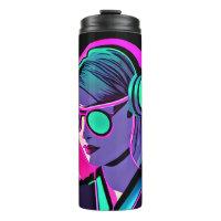 Teal and Pink Lady in Headphones Jamming to Music