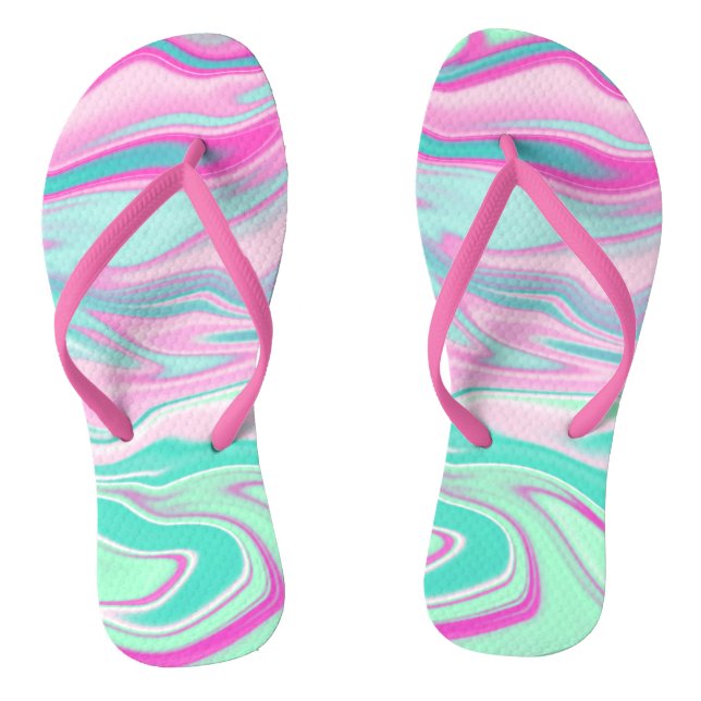 Teal and Pink Marble Pattern Jandals (Footbed)