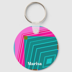Teal and Pink Modern Geometric Key Ring