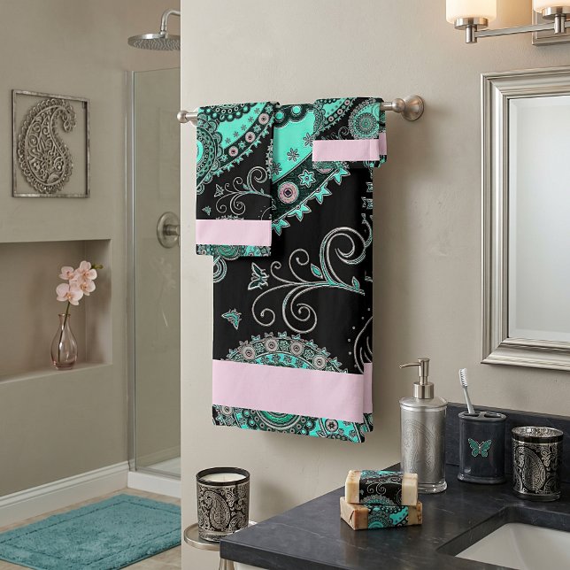 Teal and pink paisley bath towel set (Creator Uploaded)