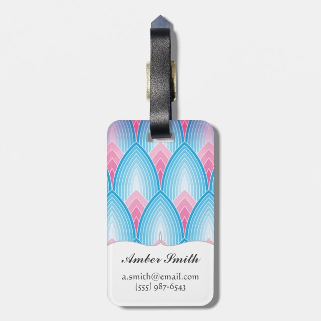 Teal And Pink Petal Pattern Luggage Tag (Back Vertical)