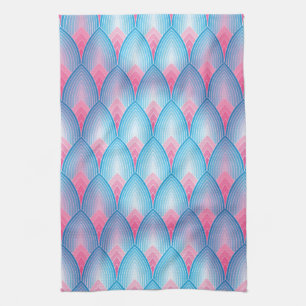 Teal And Pink Petal Pattern Tea Towel