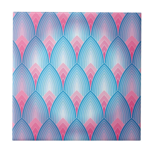 Teal And Pink Petal Pattern Tile (Front)