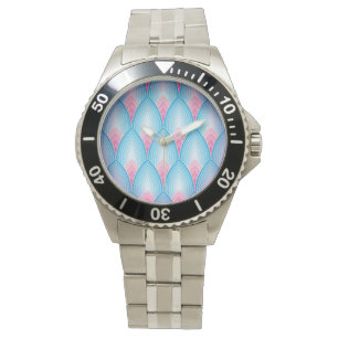 Teal And Pink Petal Pattern Watch