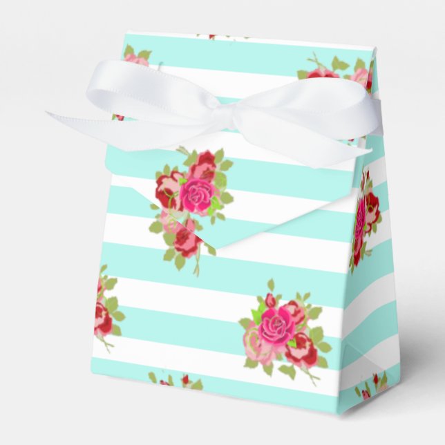 Teal and Pink Roses Candy Favour Bag Box (Front Side)