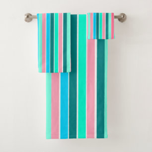 Teal and Pink Stripes  Bath Towel Set