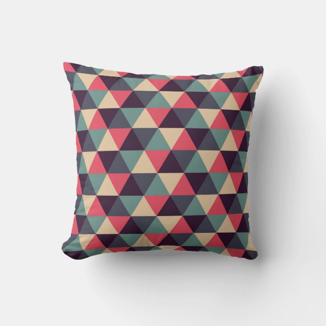 Teal And Pink Triangle Pattern Cushion (Front)