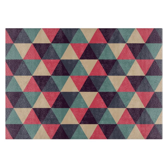 Teal And Pink Triangle Pattern Cutting Board (Front)