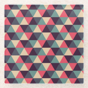 Teal And Pink Triangle Pattern Glass Coaster