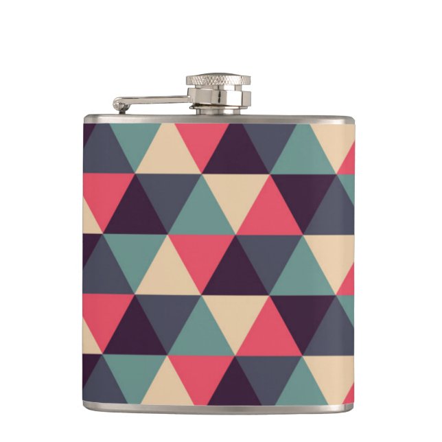 Teal And Pink Triangle Pattern Hip Flask (Front)