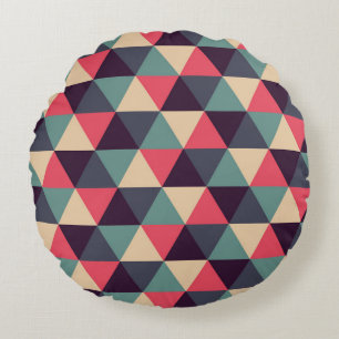 Teal And Pink Triangle Pattern Round Cushion