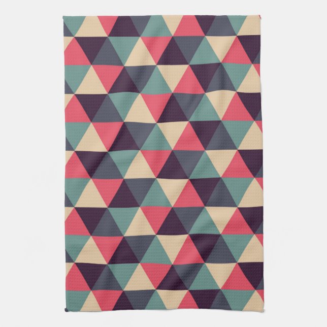 Teal And Pink Triangle Pattern Tea Towel (Vertical)