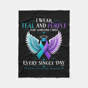 Teal And Purple Awareness Ribbon With Angel Wings Fleece Blanket