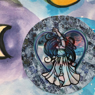 Teal and Purple Belly Dancer Love Heart Classic Round Sticker
