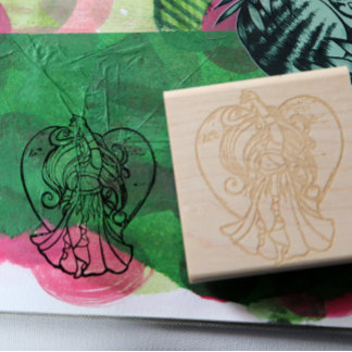 Teal and Purple Belly Dancer Love Heart Rubber Stamp