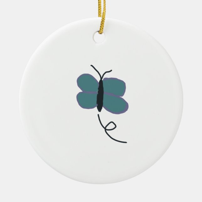 Teal And Purple Butterfly  Ceramic Tree Decoration (Front)