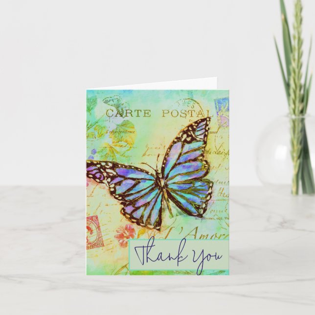 Teal and purple butterfly custom card (Front)