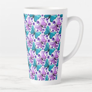 Teal and purple butterfly floral pattern latte mug