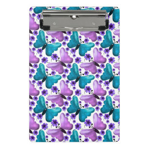 Teal and purple butterfly floral pattern mini clipboard