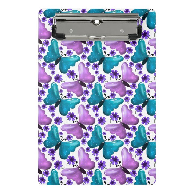 Teal and purple butterfly floral pattern  mini clipboard (Front)