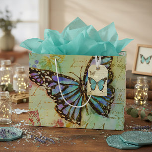 Teal and purple butterfly  large gift bag