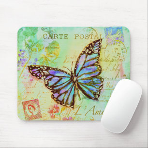 Teal and purple butterfly mouse pad