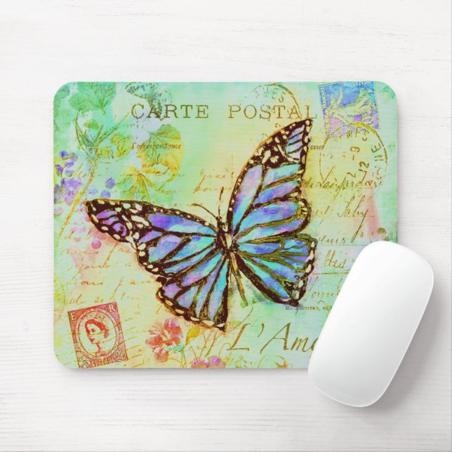 Teal and purple butterfly  mouse pad (With Mouse)