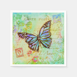 Teal and purple butterfly napkin