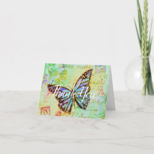 Teal and purple butterfly thank you card