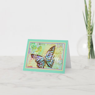 Teal and purple butterfly thank you card